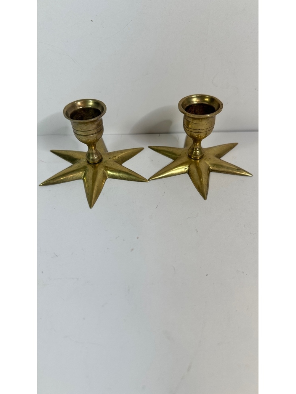 VTG MCM Solid Brass Starburst Atomic Candle Holders Mid Mod Celestial